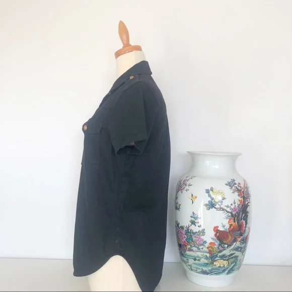 🎀 5/$25 NWT Zara black denim short sleeve shirt sz S - Picture 8 of 11